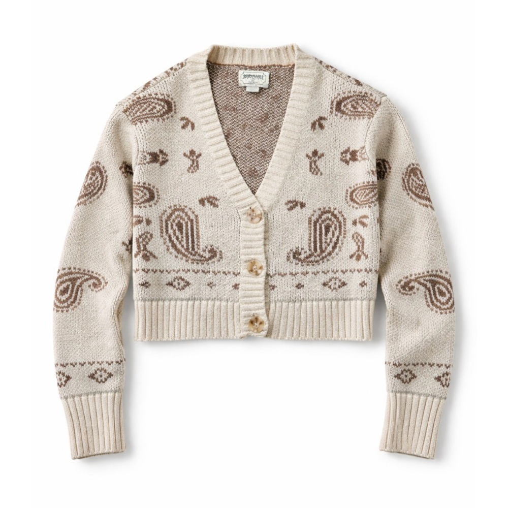 American Eagle Paisley Knit Cardigan XS Brown Cream Button Front Sweater